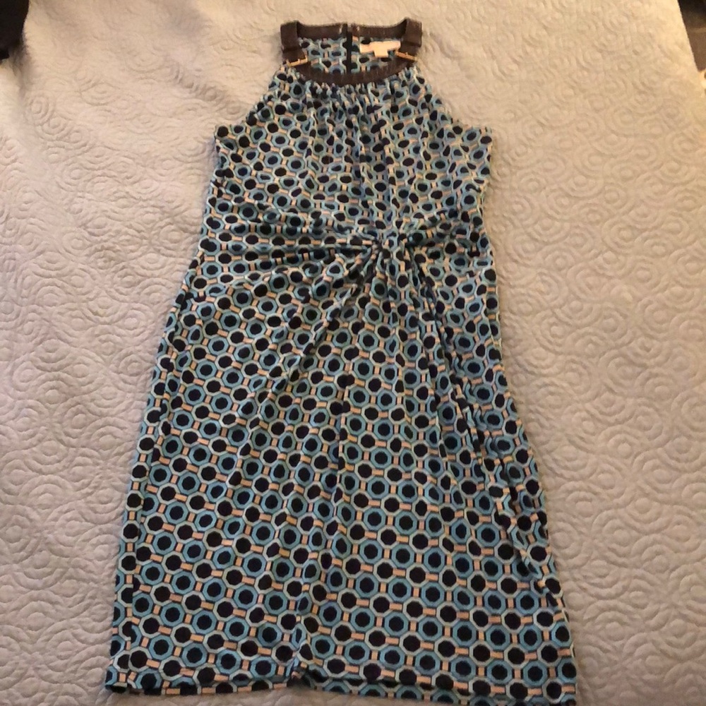 Michael Kors blue patterned faux wrap dress